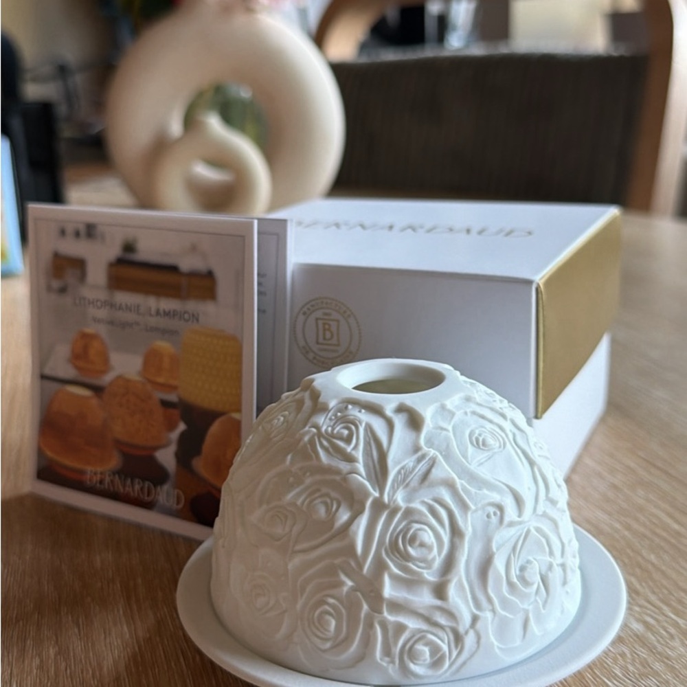 Bernardaud White Porcelain Rose Dome Luminary with Base